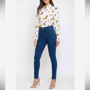 Silk Butterfly & Ladybug Print Blouse luxurious Ishyu 1990s stunning vintage